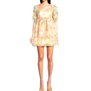 CV Chelsea Violet Organza Short Puff Sleeve Babydoll Dress Rose Bloom NWOT